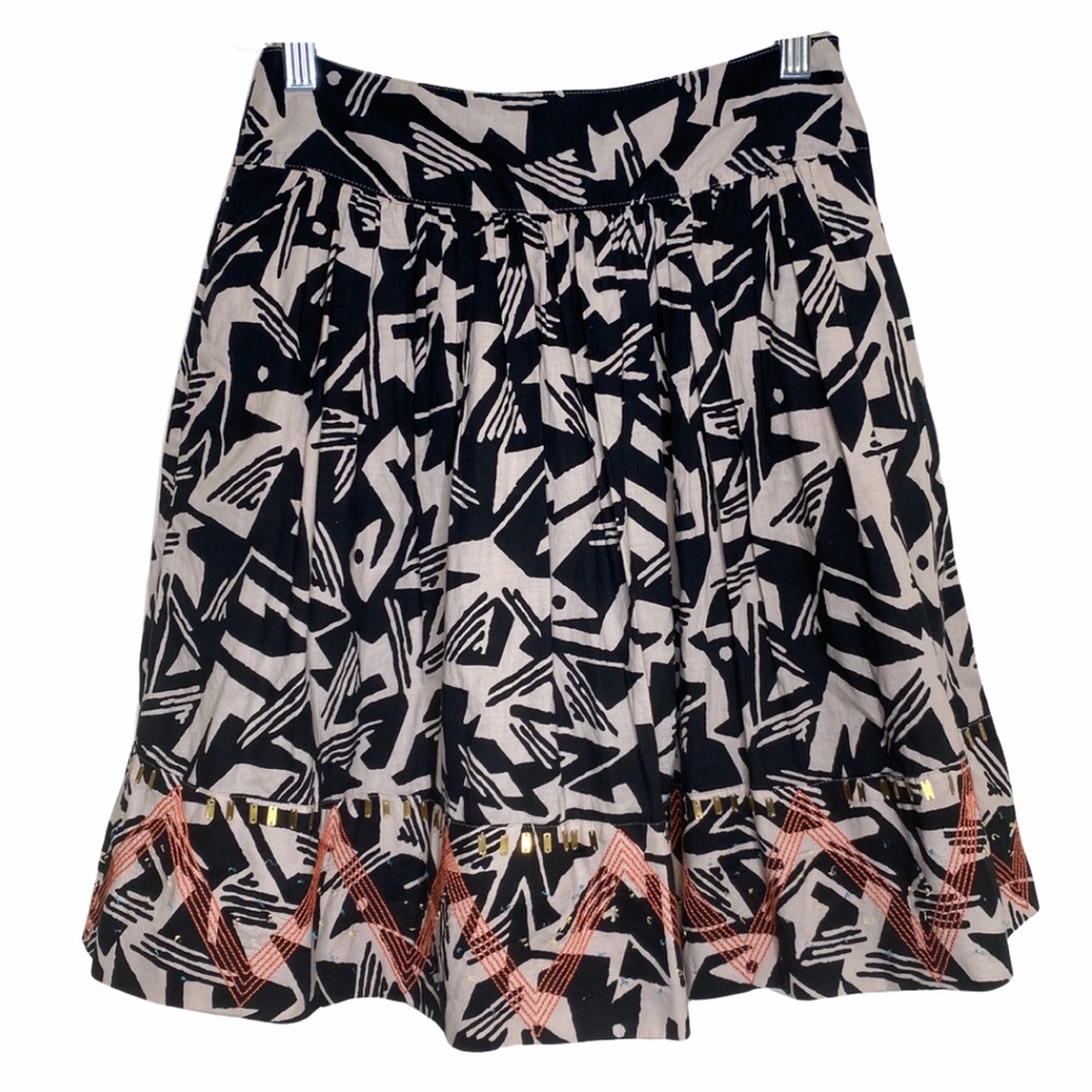 Odille Black & Cream Printed Sequin Accent Skirt 0